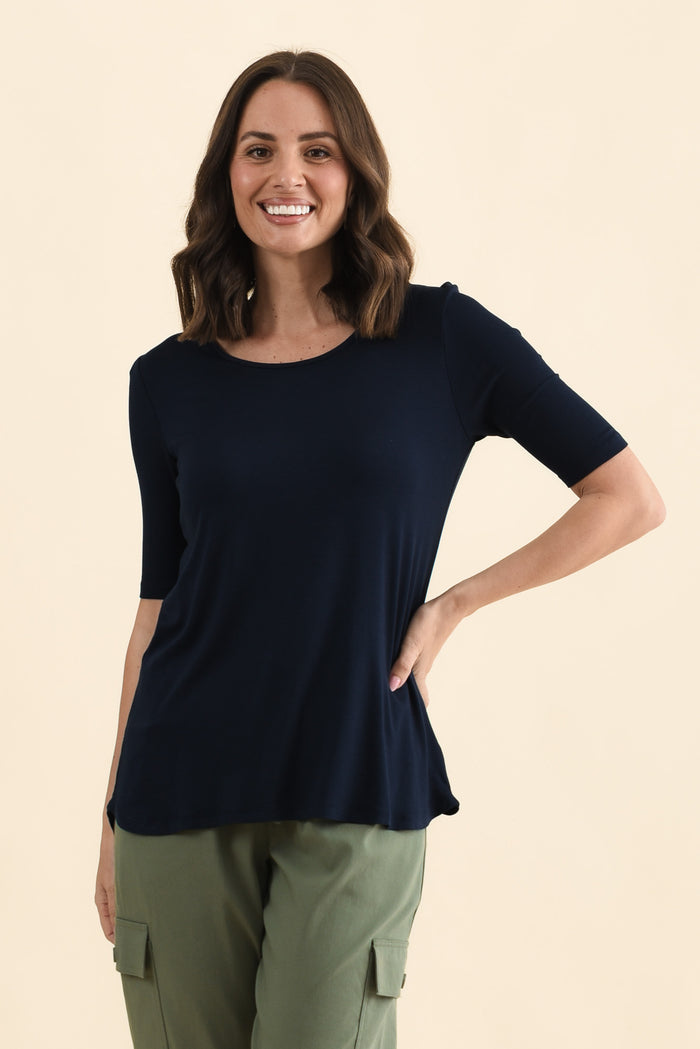 Nicky Navy Half Sleeve Top,Front,Brunette model,alt text|model:MJ