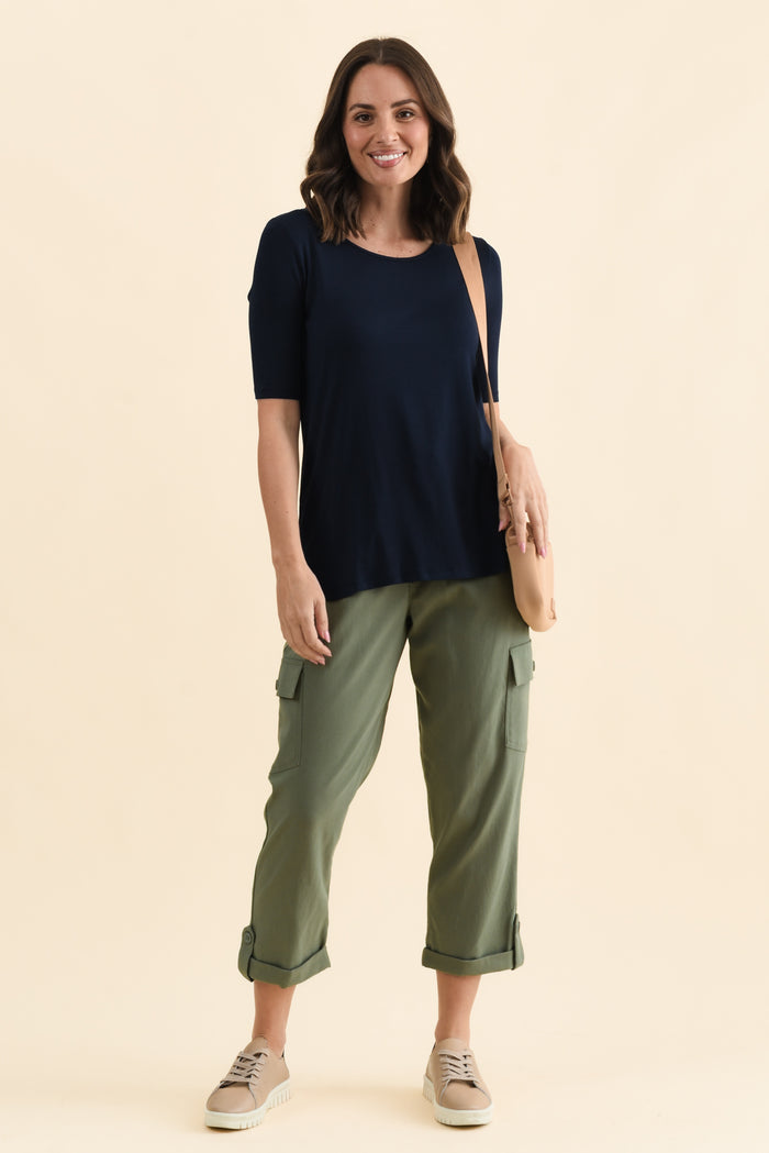 Nicky Navy Half Sleeve Top,Full Body,Brunette model,alt text|model:MJ