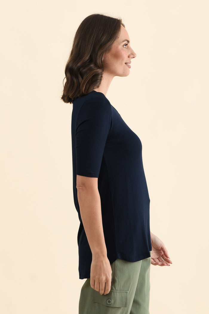 Nicky Navy Half Sleeve Top,Side,Brunette model,alt text|model:MJ