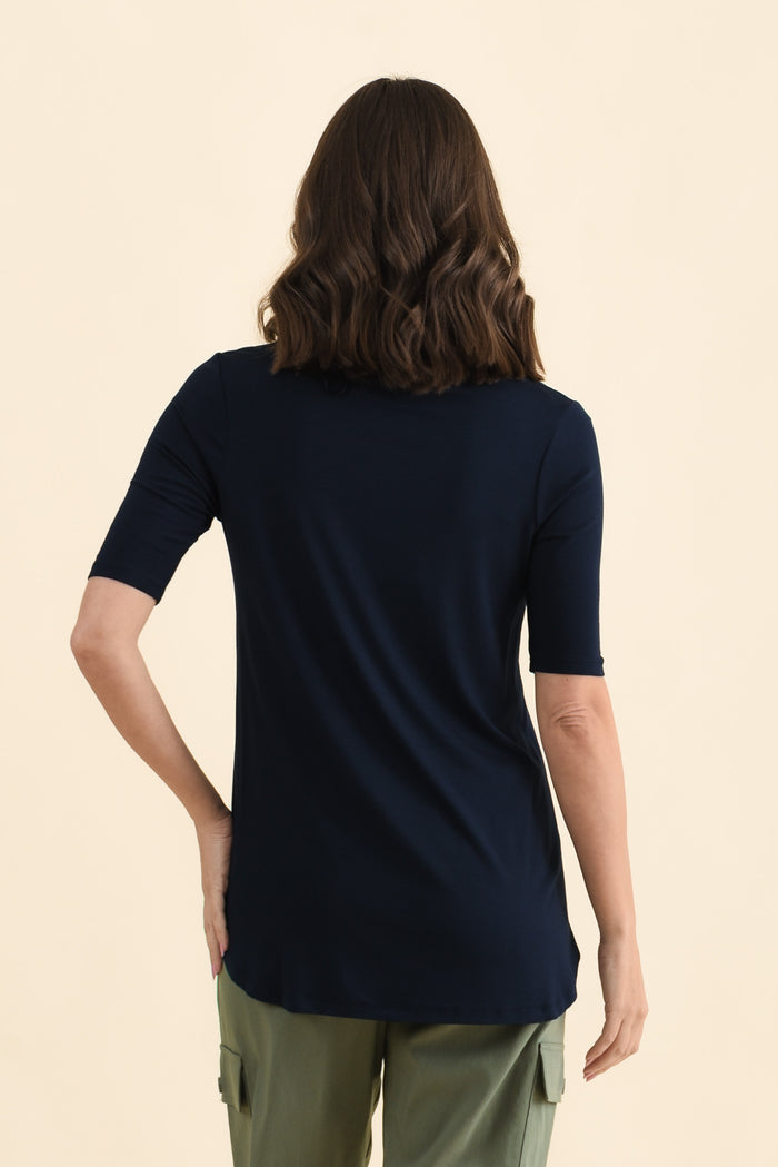 Nicky Navy Half Sleeve Top,Back,Brunette model,alt text|model:MJ