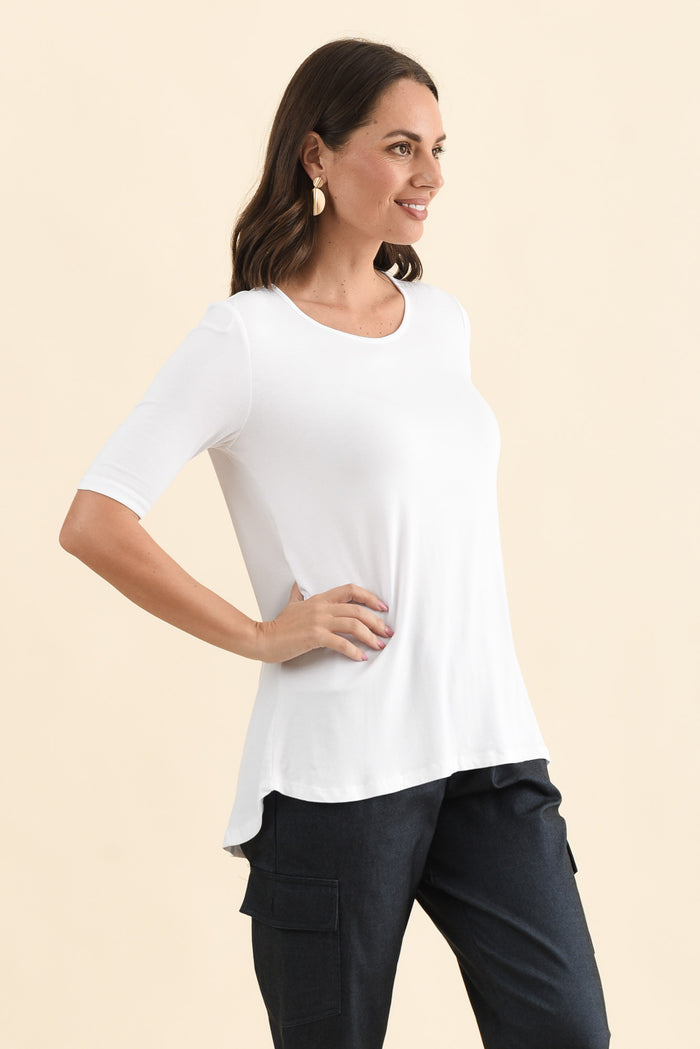 Nicky White Half Sleeve Top,Side,Brunette model,alt text|model:MJ