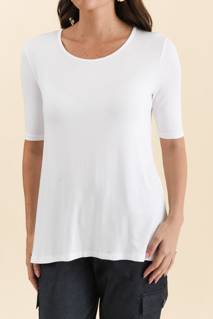 Nicky White Half Sleeve Top,Detail,Brunette model,alt text|model:MJ