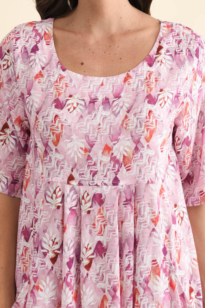 Nina Pink Abstract Pocket Dress,Brunette model,alt text|model:MJ