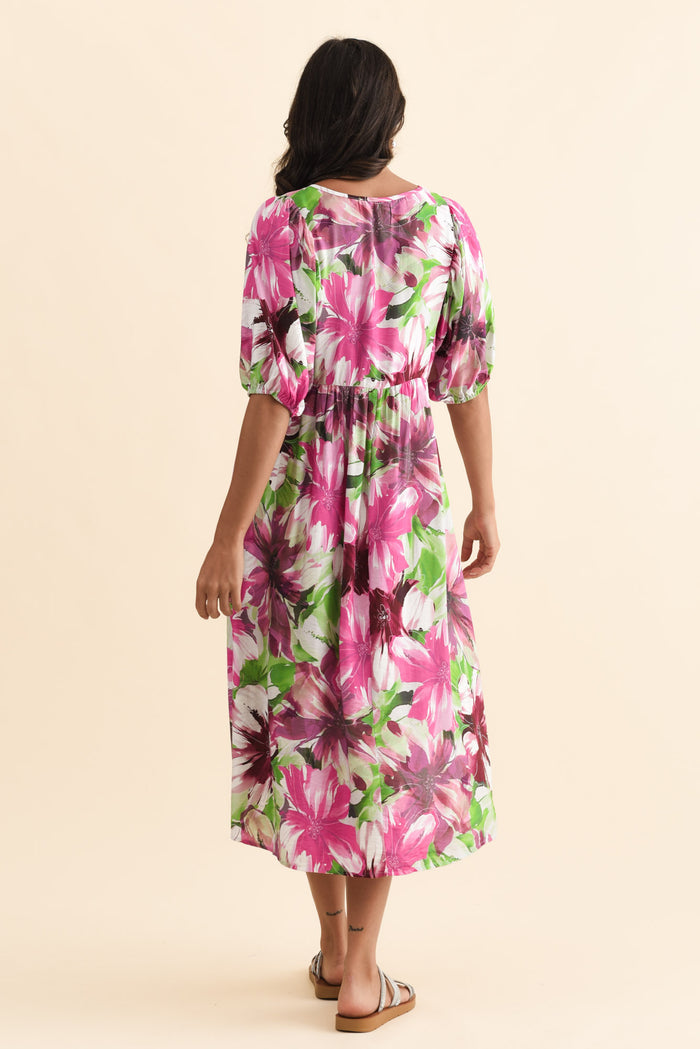 Nolte Purple Flower Pocket Dress,Brunette model,alt text|model:Brontie
