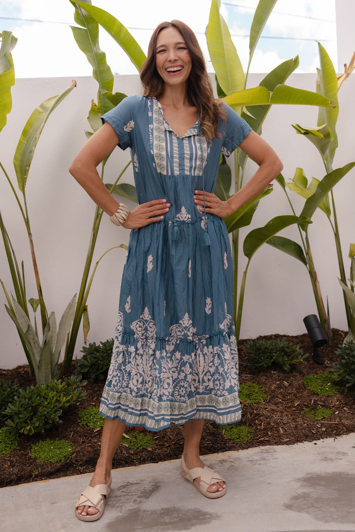 Nona Steel Abstract Crinkle Cotton Maxi Dress,Lifestyle