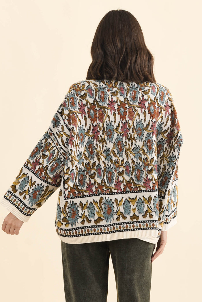 Nordin Cream Motif Knit Jumper,Brunette model,alt text|model:MJ