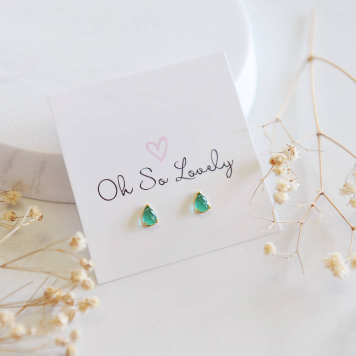 Oh So Lovely Emerald Tear Drop Stud Earrings