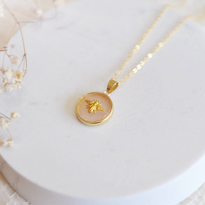 Oh So Lovely Lola Bee Necklace Rose Quartz