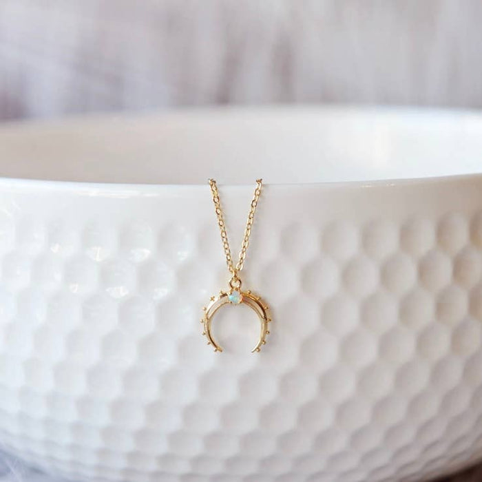 OH SO LOVELY Opal Crescent Moon Necklace