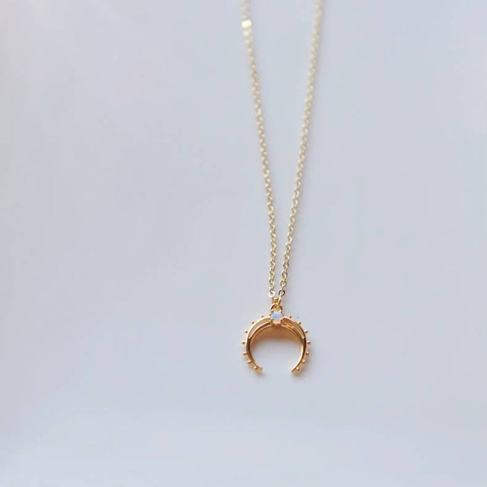 OH SO LOVELY Opal Crescent Moon Necklace