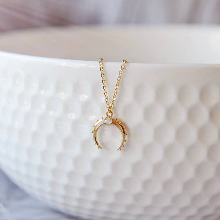 OH SO LOVELY Opal Crescent Moon Necklace