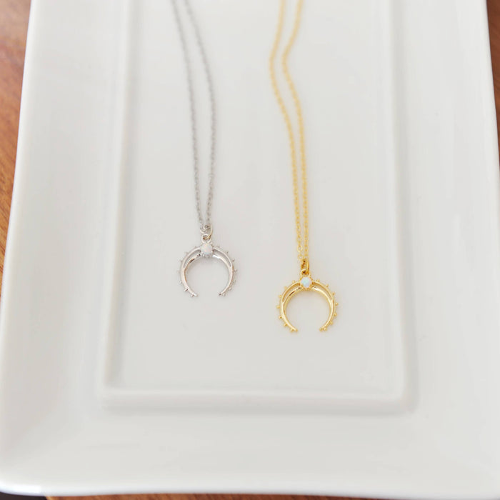 OH SO LOVELY Opal Crescent Moon Necklace