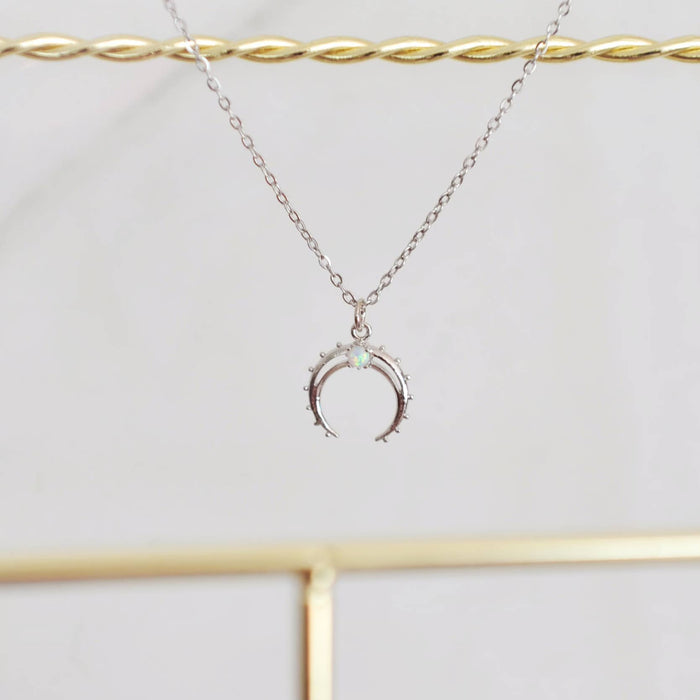 OH SO LOVELY Opal Crescent Moon Necklace