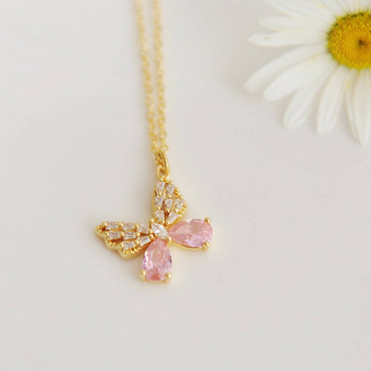 OH SO LOVELY Pink Butterfly Crystal Necklace