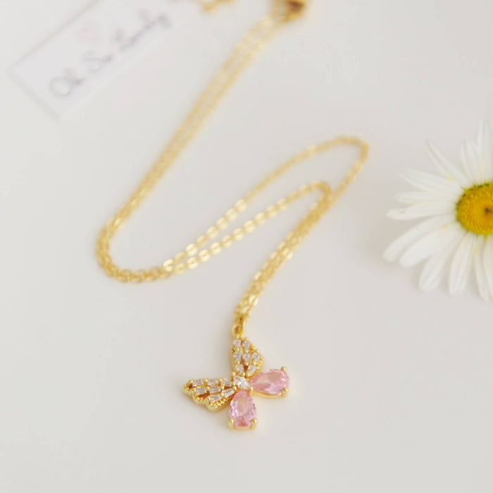 OH SO LOVELY Pink Butterfly Crystal Necklace