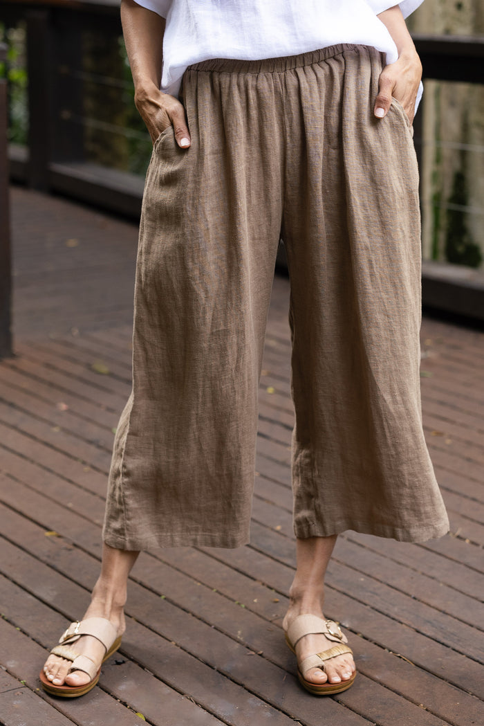Olga Mocha Linen Wide Leg Pants,Lifestyle