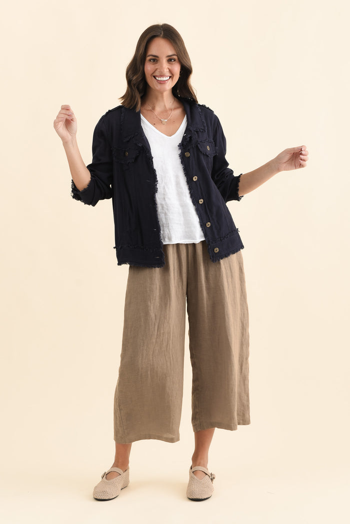 Olga Mocha Linen Wide Leg Pants