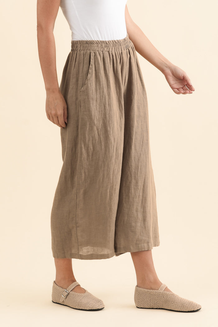 Olga Mocha Linen Wide Leg Pants