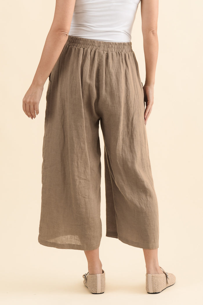 Olga Mocha Linen Wide Leg Pants