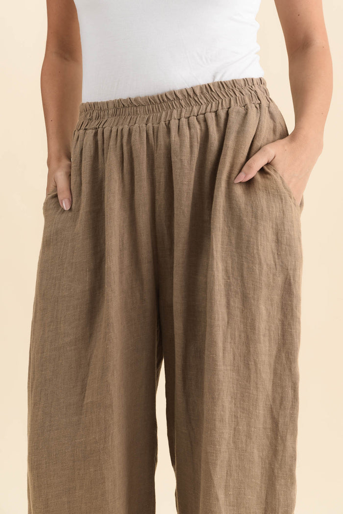 Olga Mocha Linen Wide Leg Pants