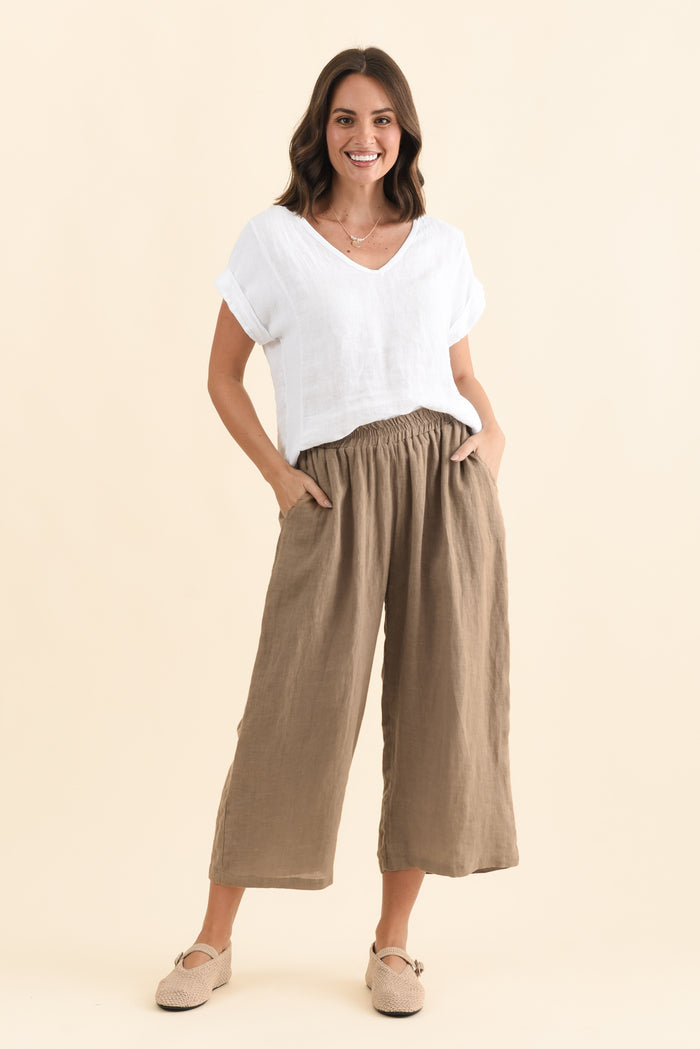 Olga Mocha Linen Wide Leg Pants