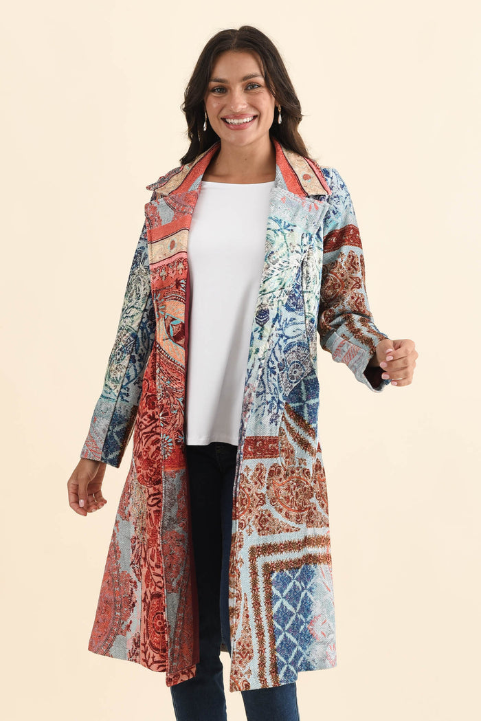 Oliver Red Tile Pocket Coat,Brunette model,alt text|model:Brontie