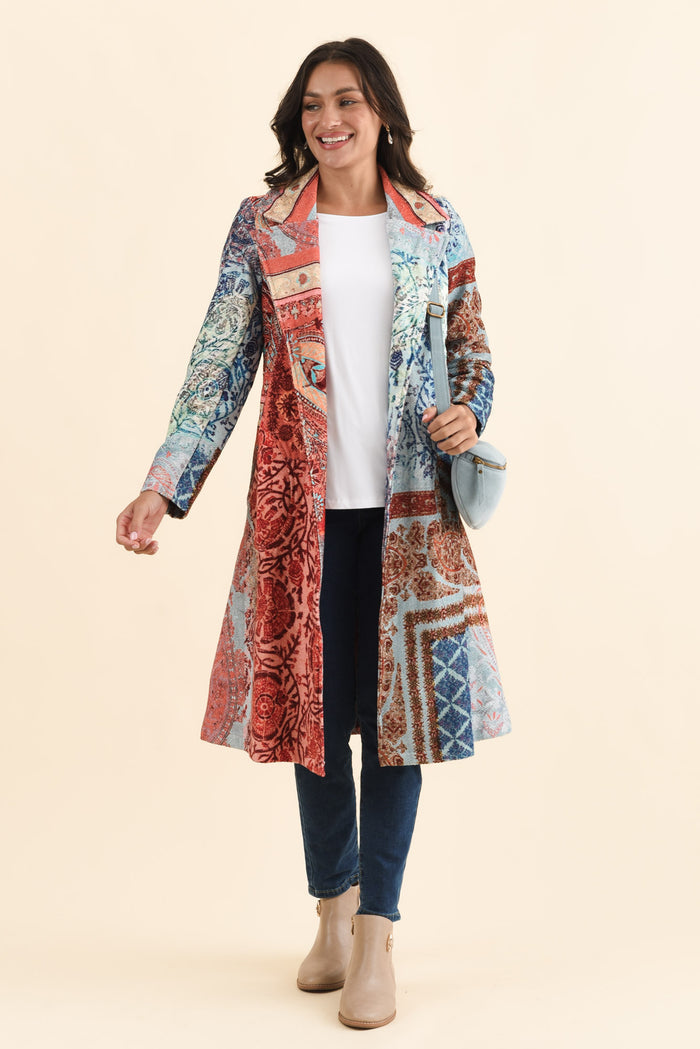 Oliver Red Tile Pocket Coat,Brunette model,alt text|model:Brontie