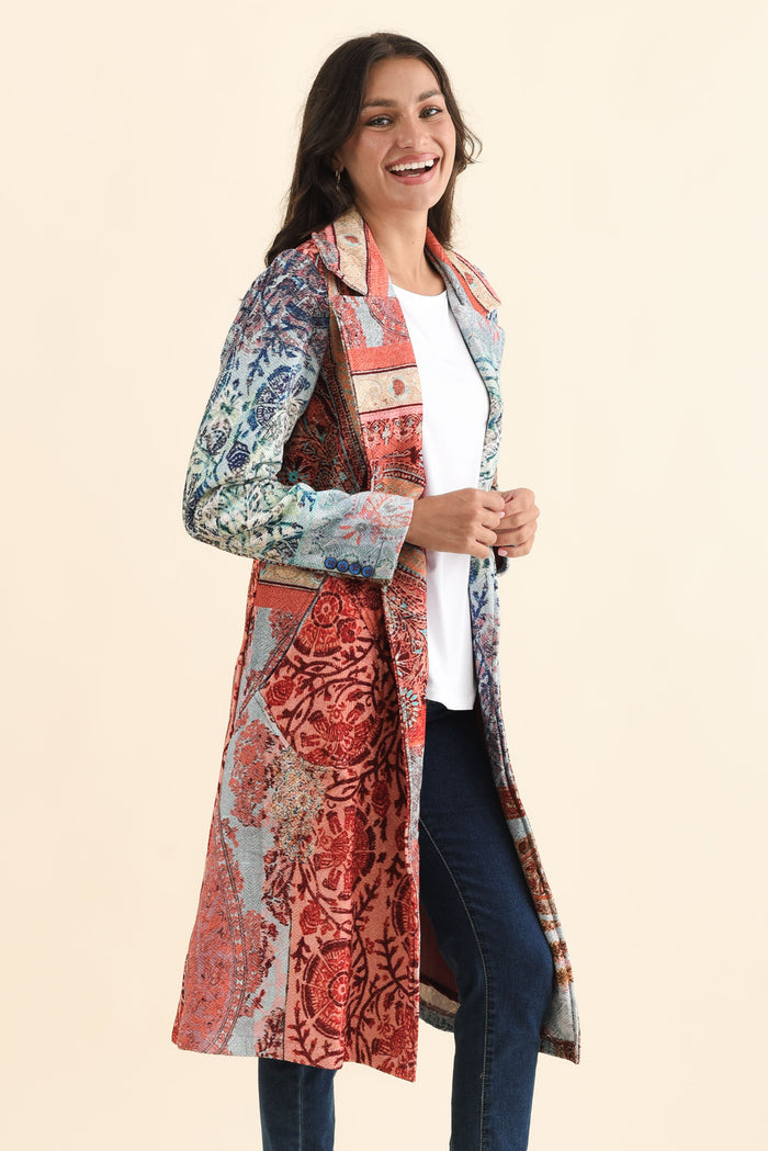 Oliver Red Tile Pocket Coat,Brunette model,alt text|model:Brontie