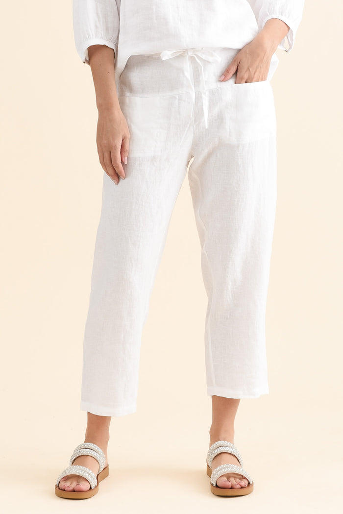 Oman White Linen Drawstring Pants