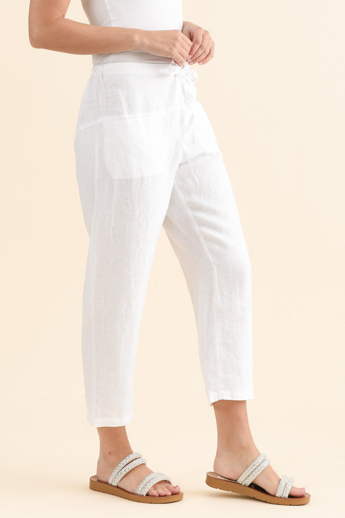 Oman White Linen Drawstring Pants