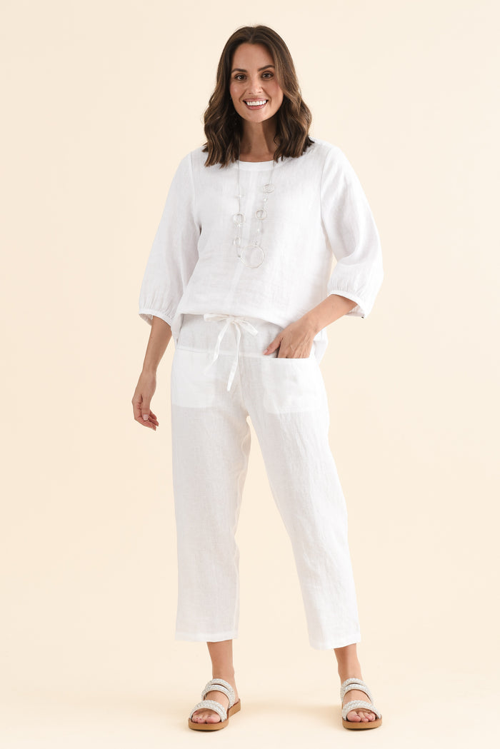 Oman White Linen Drawstring Pants