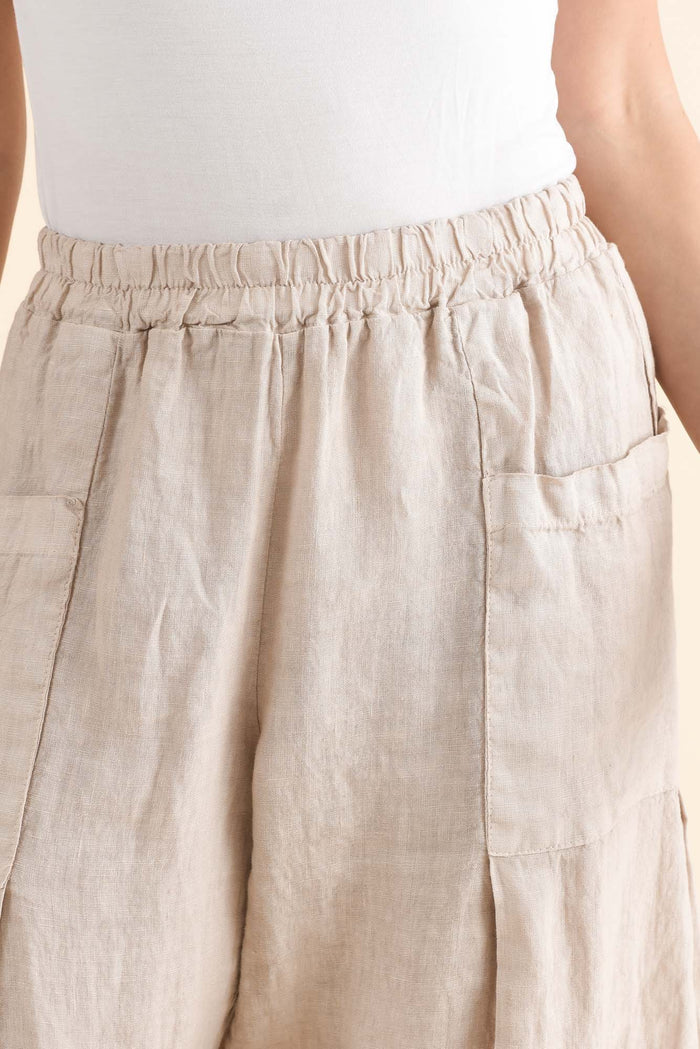 Ona Natural Linen Barrel Pants,Detail,Brunette model,alt text|model:MJ