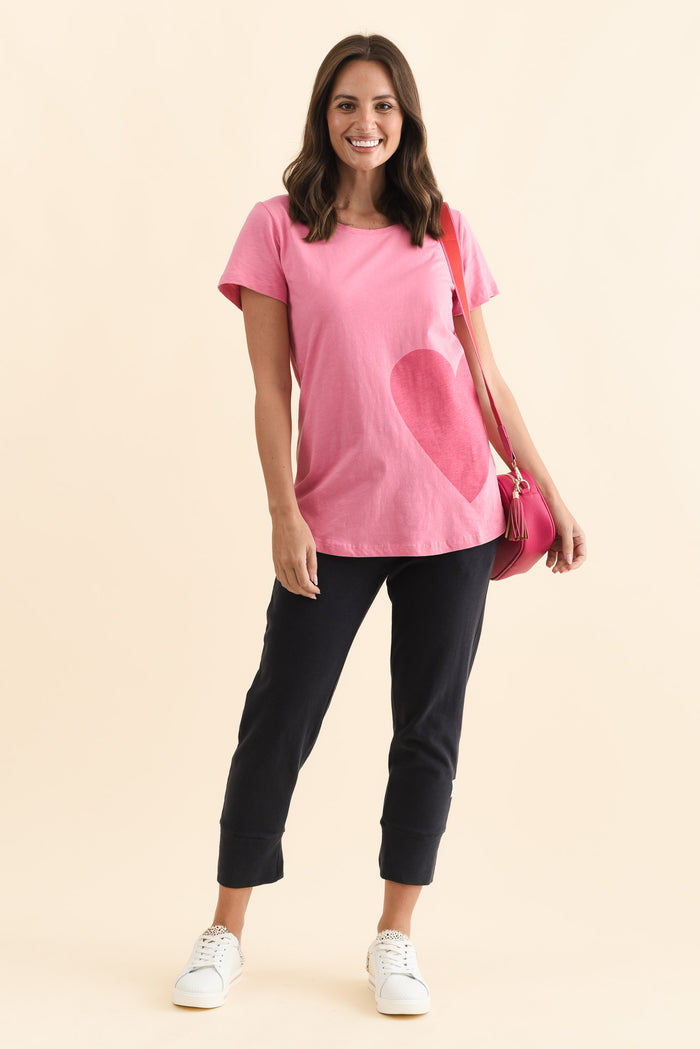 One Heart Blush Pink Cotton Tee,Brunette model,alt text|model:MJ