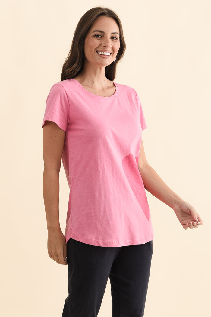 One Heart Blush Pink Cotton Tee,Brunette model,alt text|model:MJ
