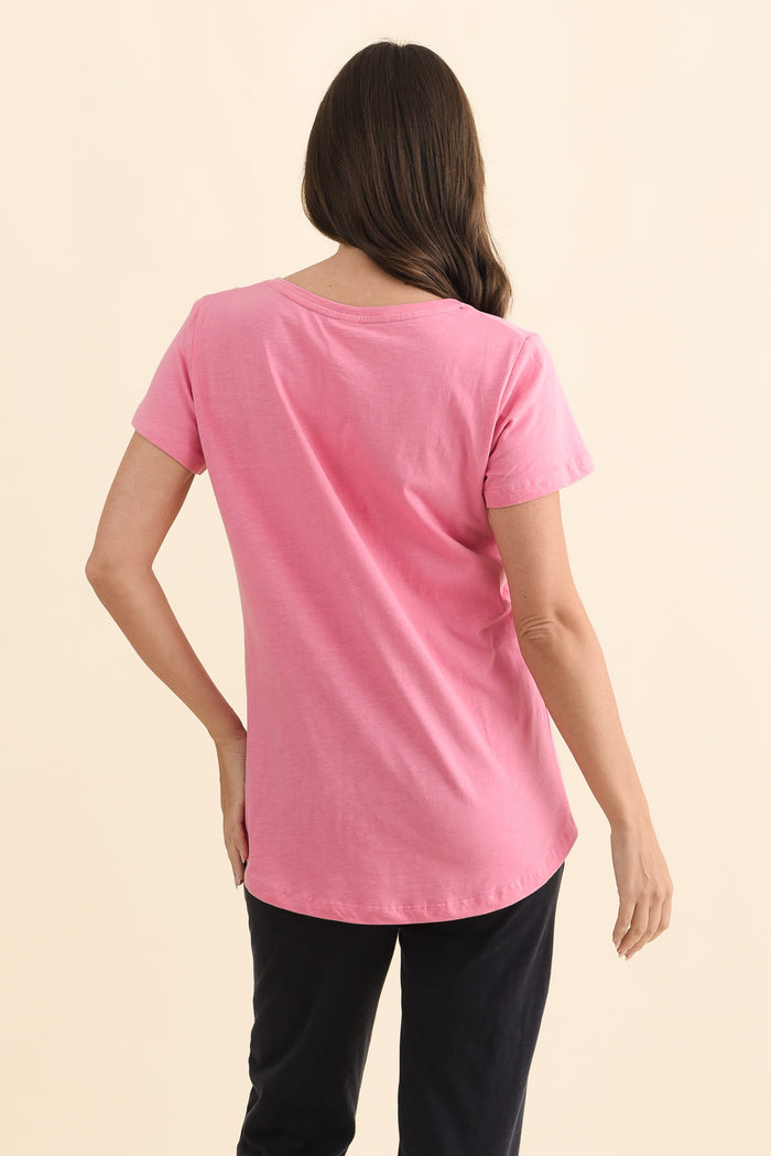 One Heart Blush Pink Cotton Tee,Brunette model,alt text|model:MJ