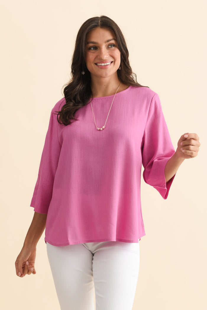 Ophelia Pink Scoop Neck Top,Brunette model,alt text|model:Brontie