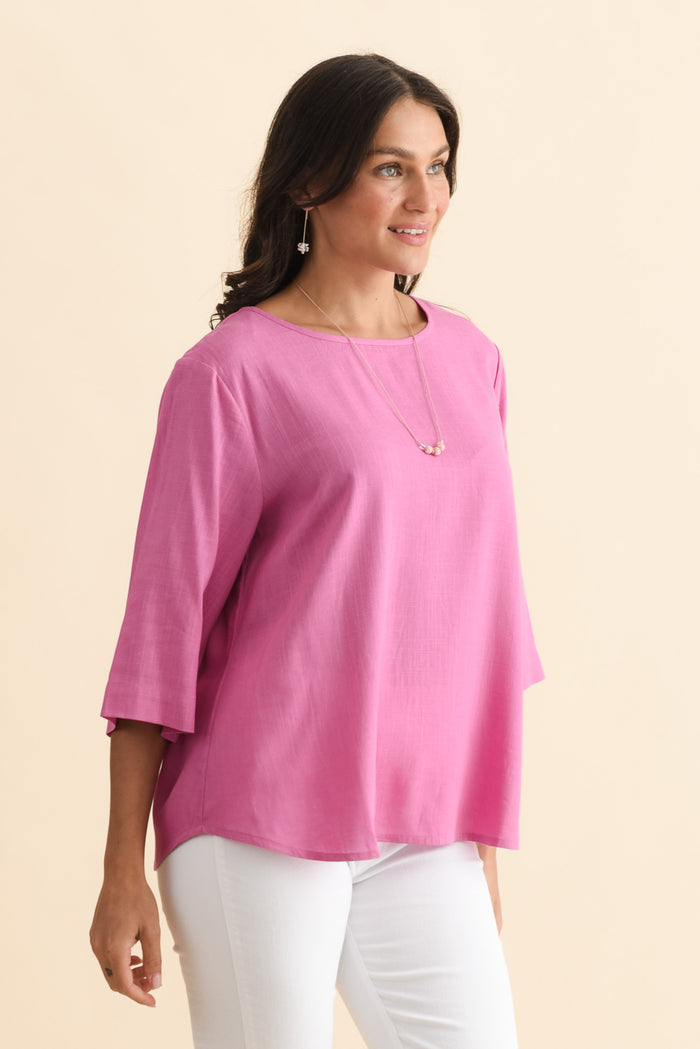 Ophelia Pink Scoop Neck Top,Brunette model,alt text|model:Brontie