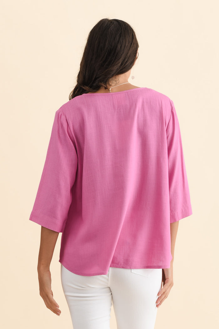 Ophelia Pink Scoop Neck Top,Brunette model,alt text|model:Brontie