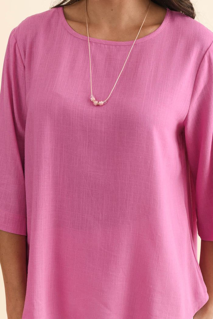 Ophelia Pink Scoop Neck Top,Brunette model,alt text|model:Brontie