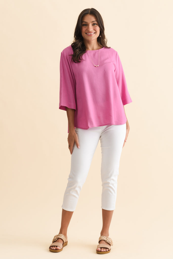 Ophelia Pink Scoop Neck Top,Brunette model,alt text|model:Brontie