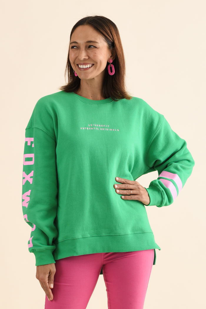 Origin Green Cotton Crewneck Sweatshirt,Front,Brunette model,alt text|model:Cara