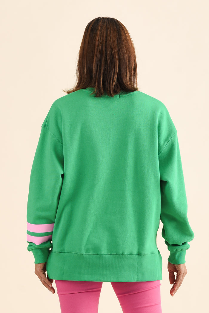 Origin Green Cotton Crewneck Sweatshirt,Back,Brunette model,alt text|model:Cara