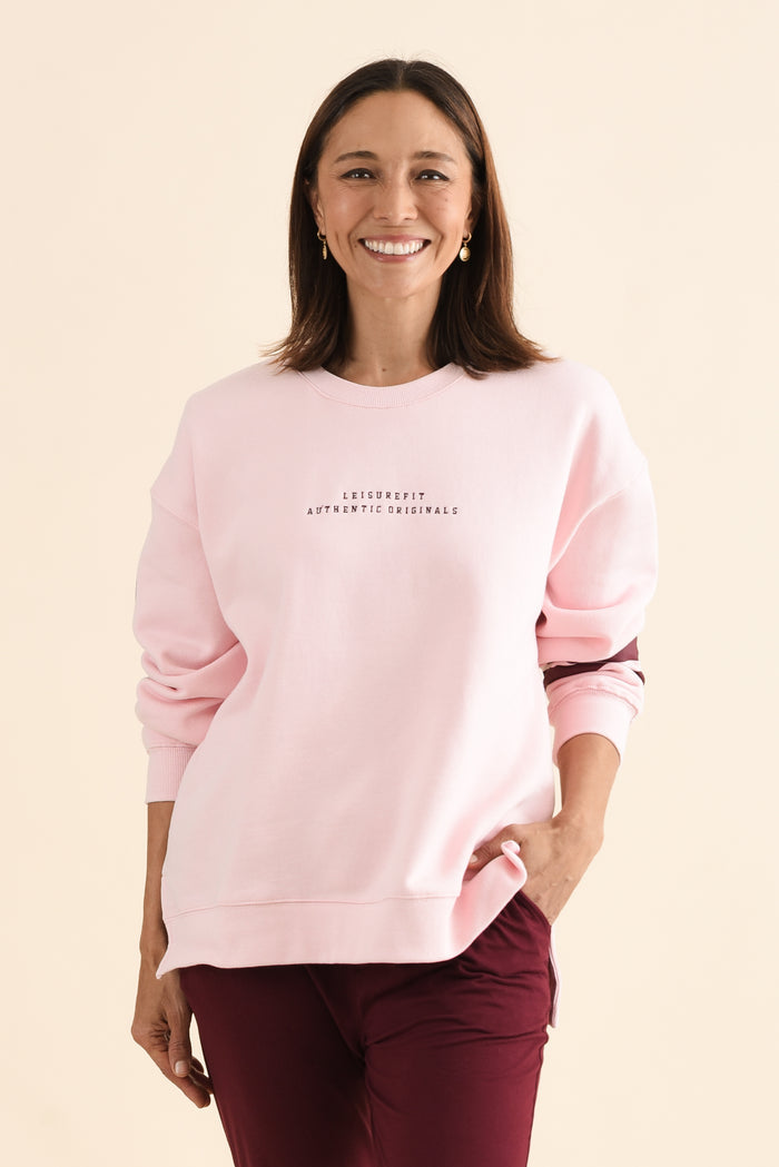 Origin Pink Cotton Crewneck Sweatshirt,Front,Brunette model,alt text|model:Cara