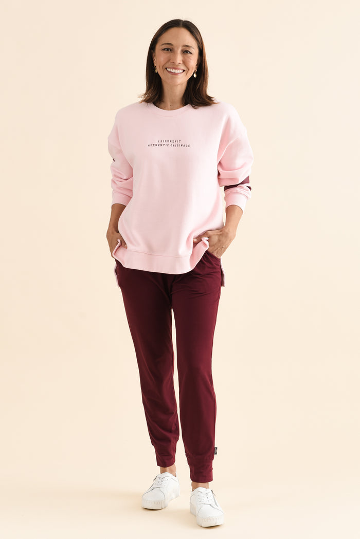 Origin Pink Cotton Crewneck Sweatshirt,Full Body,Brunette model,alt text|model:Cara