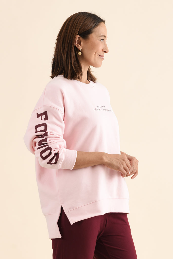 Origin Pink Cotton Crewneck Sweatshirt,Side,Brunette model,alt text|model:Cara