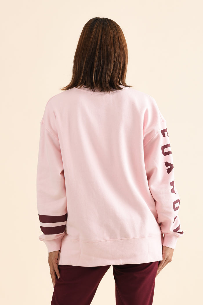 Origin Pink Cotton Crewneck Sweatshirt,Back,Brunette model,alt text|model:Cara