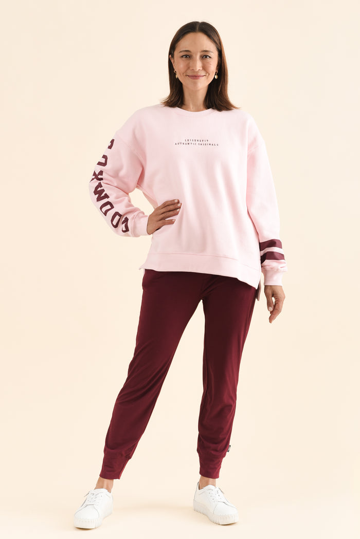 Origin Pink Cotton Crewneck Sweatshirt,Full Body,Brunette model,alt text|model:Cara