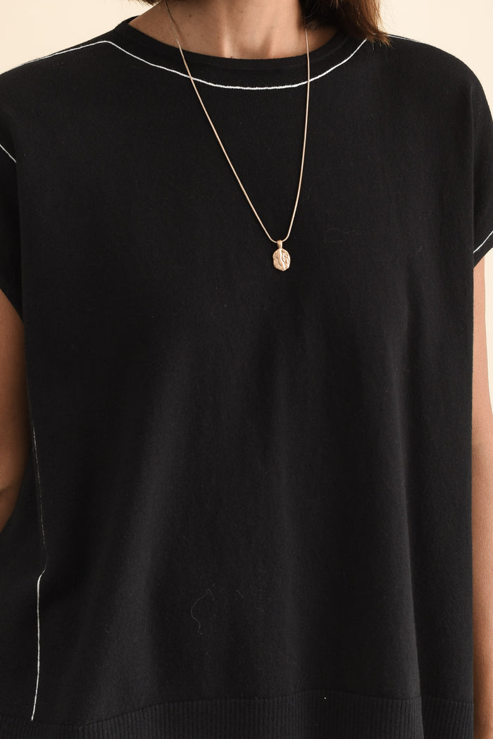 Orla Black Cotton Blend Knit Top,Brunette model,alt text|model:Cara