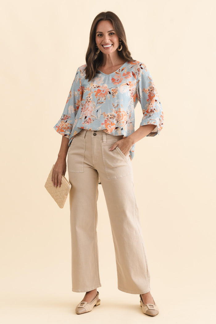 Orwell Beige Straight Leg Jeans,Brunette model,alt text|model:MJ