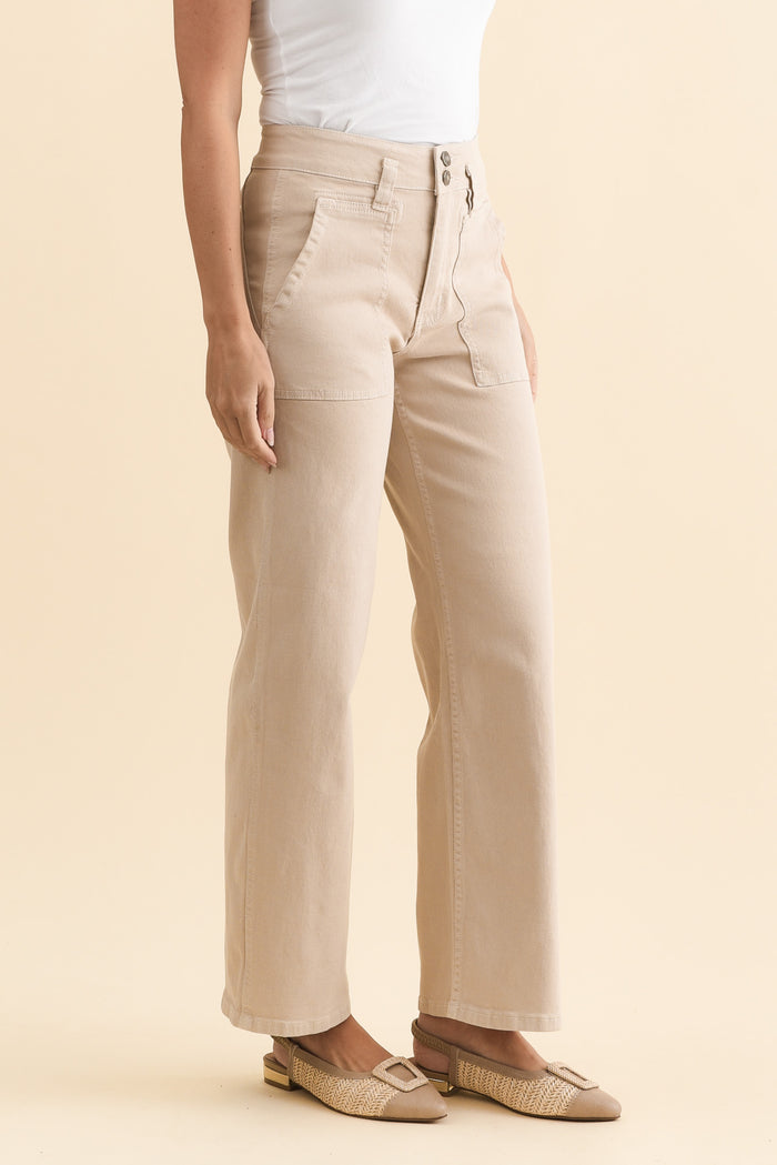 Orwell Beige Straight Leg Jeans,Brunette model,alt text|model:MJ